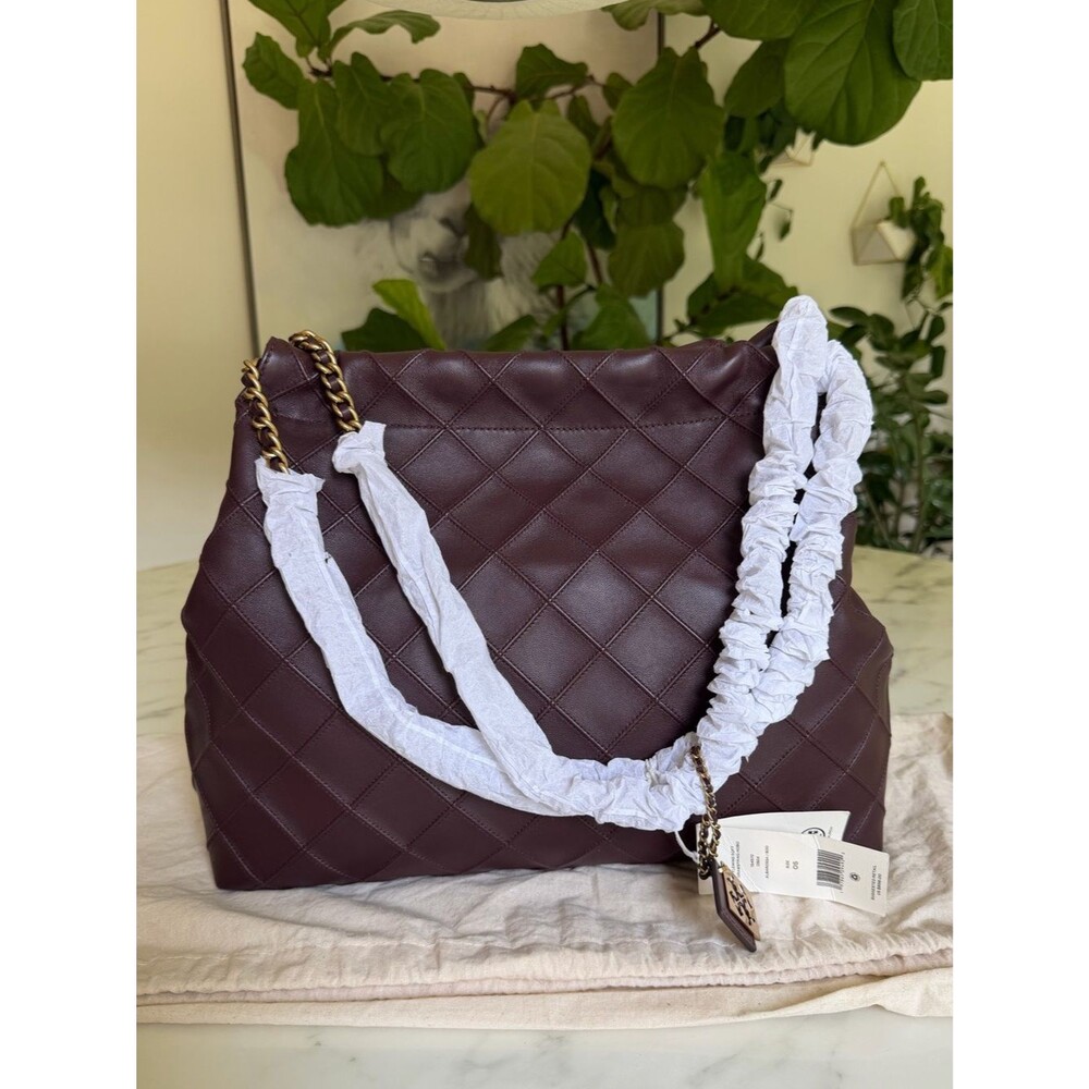 NWT Tory Burch Fleming Soft Drawstring Hobo Bag Albarossa Burgundy Leather